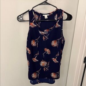 Halogen Dark Blue Floral Tank Top